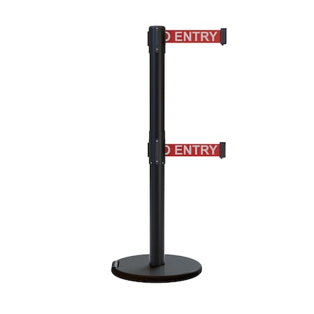 Retractable Belt Dbl Roller Stanchion, 2.5ft Black Post  7.5ft NoEns